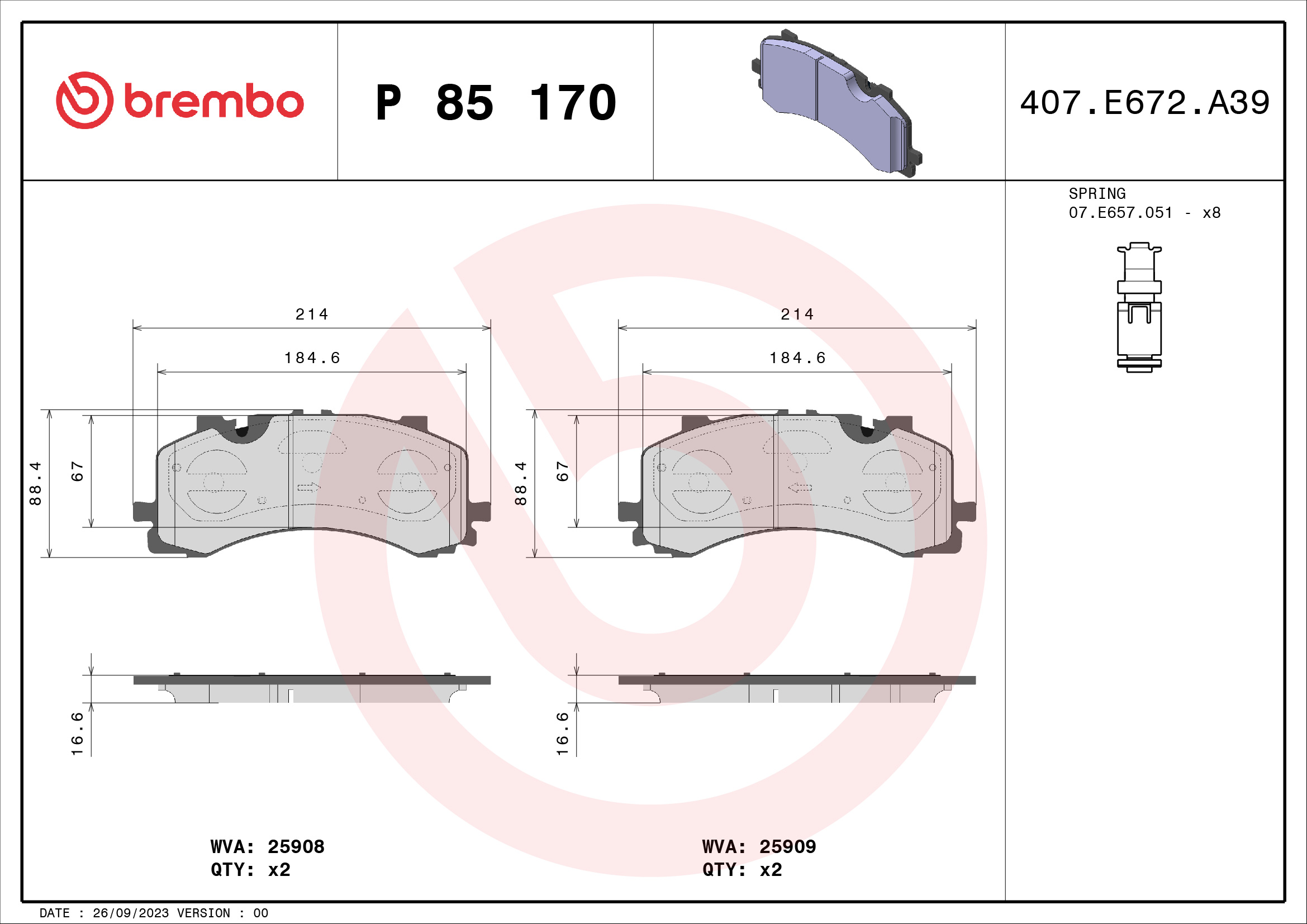 A.B.S. P 85 170 BREMBO Bremsbelagsatz, Scheibenbremse